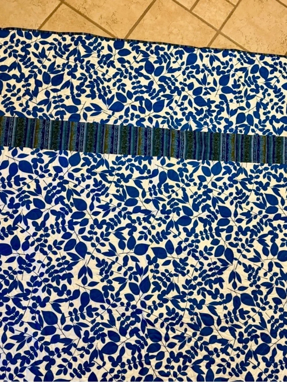 Handmade New 58” x 59” Lightweight  Blue & White Geometric Patterned Throw Quilt